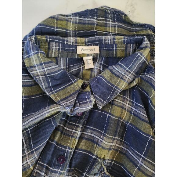 Westport Blue Green Button Up Plaid Plus Size Shirt 2X - Picture 6 of 8